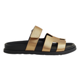 Hermes Chypre Slides / Sandals / Slippers Gold / Black